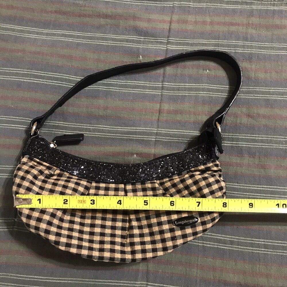 Longaberger Mini Top Handle Purse, Brown & Beige Plaid‎ With Glitter - 8” Wide - Picture 4 of 7